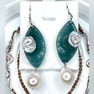 🔥New Collection🔥 Handmade Freshwater Pearl Jade and Jadeite Collection Earrings